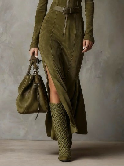 Alessia – Vestido Largo de Gamuza